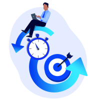 The image shows a symbolic representation of time management